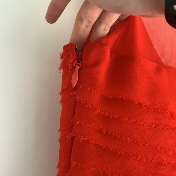 BEBE Scarlet Red Ruffle Tango Mini Dress XS With Side Zipper - Picture 5 of 10